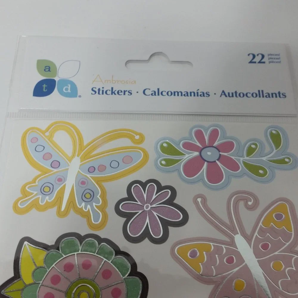 2 Spring Flowers & Butterfly Stickers Scrapbook